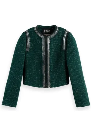 Scotch&Soda Cropped Tweed Blazer With Special Tapes Blue Spruce Melange