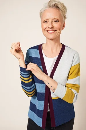 White Stuff Reversible Stripe Cardi Navy