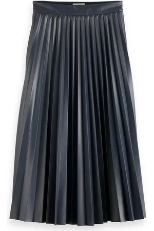 Scotch&Soda Faux Leather Pleated High Rise Midi Skirt Night