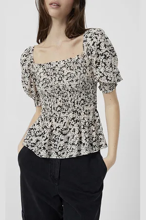French Connection Soft Bloom Ss Sqr Nk Top Black