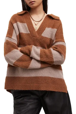 AllSaints Lou Polo Jumper Ginger Brown/pink