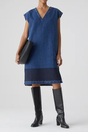 Closed V-neck Dress Dark Blue