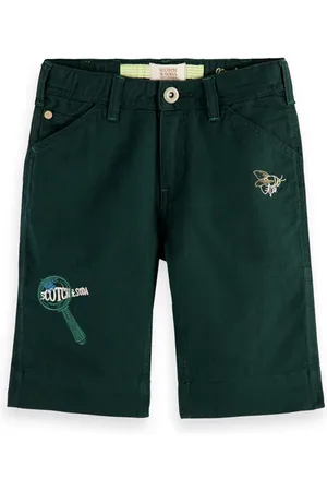 Scotch&Soda Embroidered Artwork Cotton Linen Worker Shorts Forest