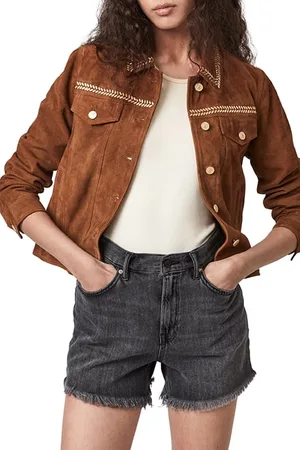 AllSaints Delvy Suede Trucker Washed Sand Brown
