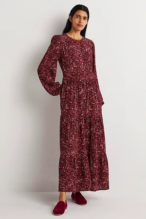 Boden Crew Neck Tiered Dress Red