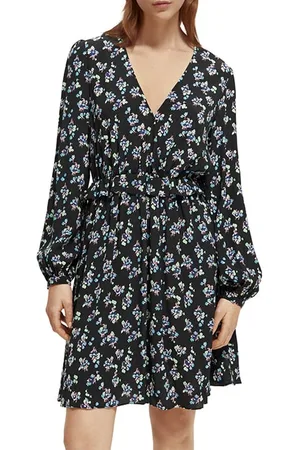 Scotch&Soda Elasticated Waist Mini Dress Pansy Ikat Black