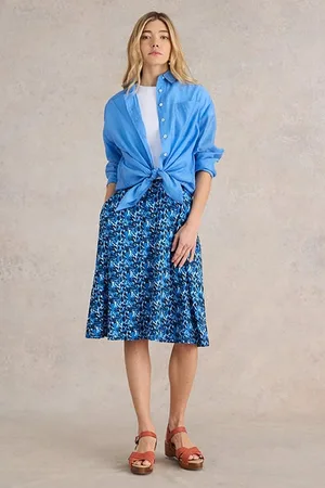White Stuff Jade Eco Vero Jersey Skirt Blue Printed