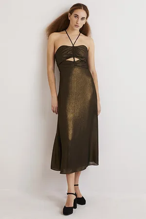 Boden Metallic Halterneck Midi Dress Gld