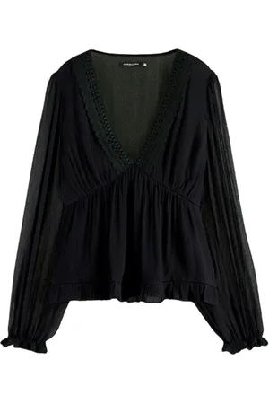 Scotch&Soda Crochet V-neck Volume Blouse Black