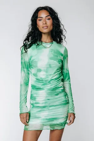Colourful rebel Juda Tie Dye Gathered Mesh Dress Mint