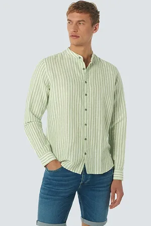No Excess Shirt Granddad Stripe With Linen Green