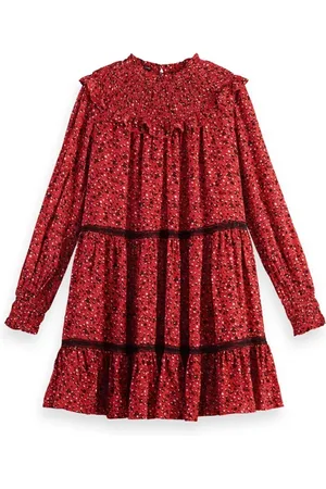 Scotch&Soda Smocked And Tiered Long Sleeved Dress Space Floral Electric