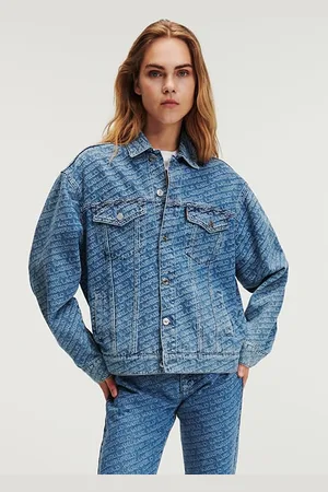 Karl Lagerfeld Diagonal Aop Denim Jacket Mid Blue