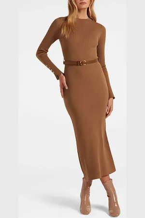 Forever New Hannah Belted Midi Knit Dress Ponyskin