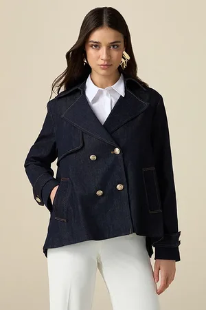 Oltre Short Denim Trench Coat Blue
