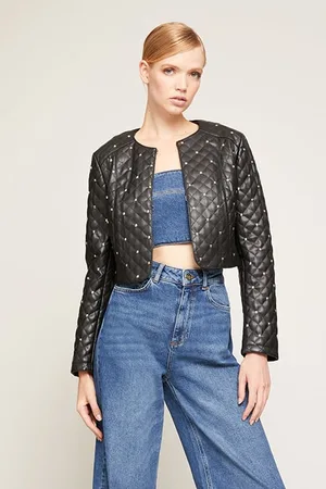 Motivi Quilted Faux Leather Bolero Jacket Black