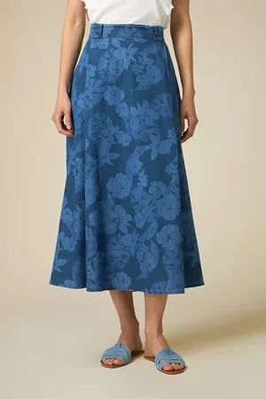 Oltre Denim Pattern Effect Midi Skirt Blue