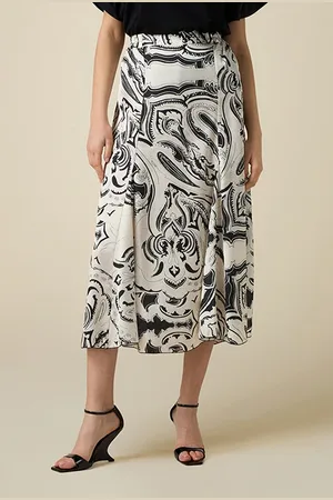 Oltre Patterned Satin Long Skirt White