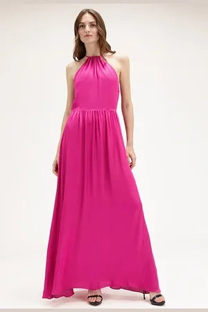 Motivi Satin Halterneck Dress Fucsia