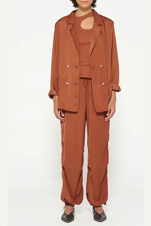 10 days Double Breasted Satin Blazer Saddle Brown