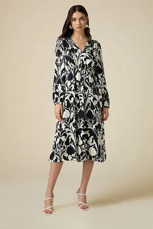 Oltre Patterned Satin Midi Dress Black