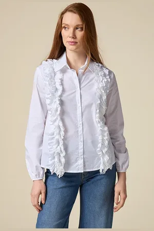 Oltre Poplin Shirt With Ruching And Lace White