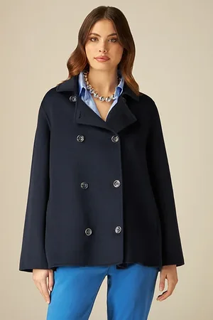Oltre Short Wool Blend Coat Blue