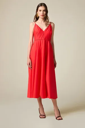 Oltre Long Summer Poplin Dress Red