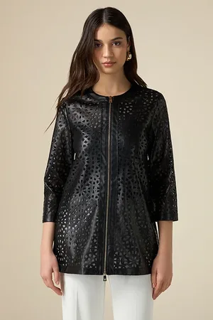 Oltre Openwork Fabric Pea Coat Black
