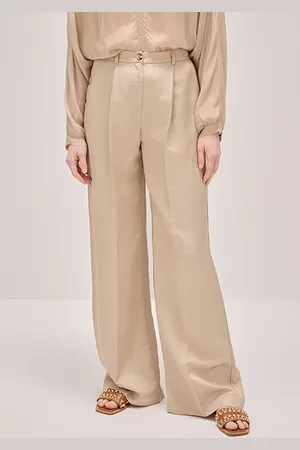 Oltre Wide Leg Linen Blend Trousers Natural