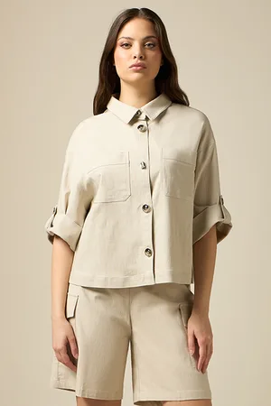 Oltre Linen Blend Boxy Jacket Natural