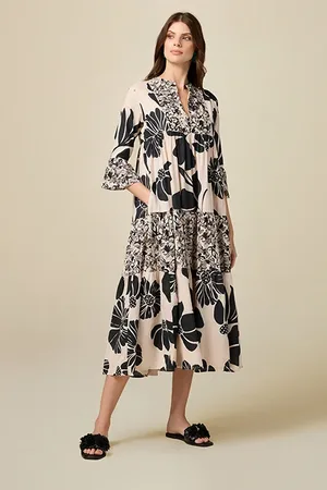 Oltre Long Cotton Dress With Pattern Natural