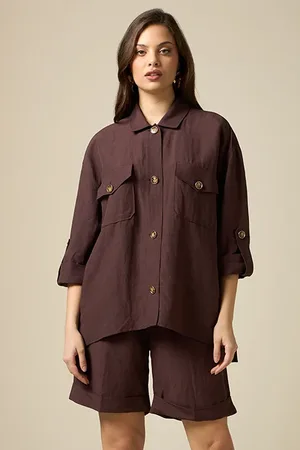 Oltre Linen Blend Oversized Shirt Aubergine