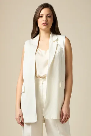 Oltre Long Linen Blend Waistcoat White