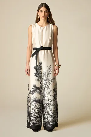 Oltre Patterned Satin Jumpsuit White