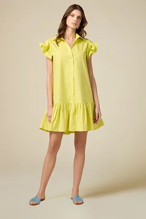 Oltre Short Cotton Chemisier Dress Yellow