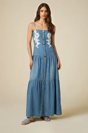 Oltre Denim Dress With Embroidery Blue