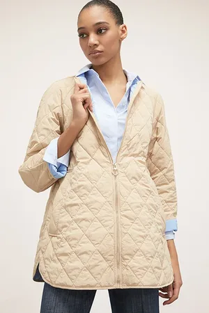 Motivi Quilted Jacket With Contrasting Lining Natural