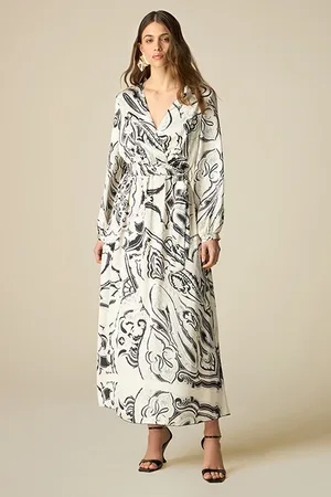 Oltre Long Patterned Satin Dress White