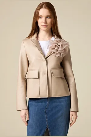 Oltre Short Pea Coat With Jumbo Brooch Natural