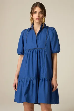 Oltre Short Poplin Dress With Openwork Blue