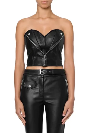 Moschino Crop Top In Biker Fabric Black