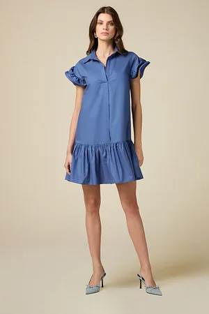 Oltre Short Cotton Chemisier Dress Blue