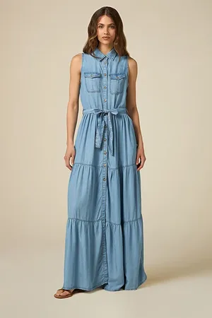 Oltre Stone Bleached Tencel Dress Blue