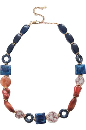 White Stuff Statement Marble Bead Necklace Blue Multi