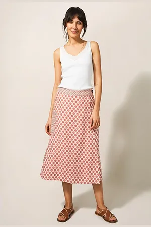 White Stuff Wilma Linen Wrap Skirt Red Mlt