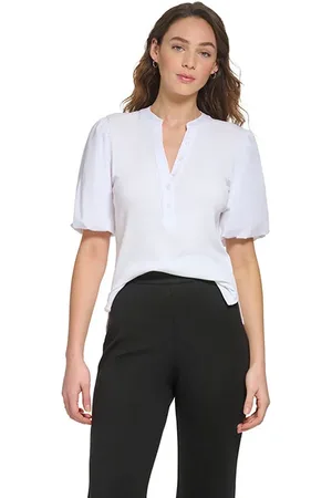 DKNY S/s Mix Media Top White