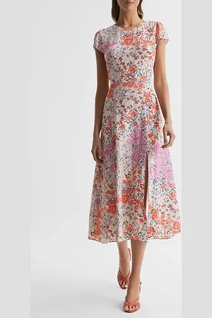 Reiss Luna-meadow Dress Coral/white