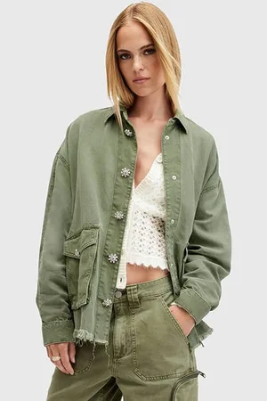 AllSaints Hettie Emb Shacket Vintage Khaki