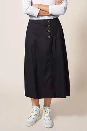 White Stuff Ciara Linen Skirt Washed Blk